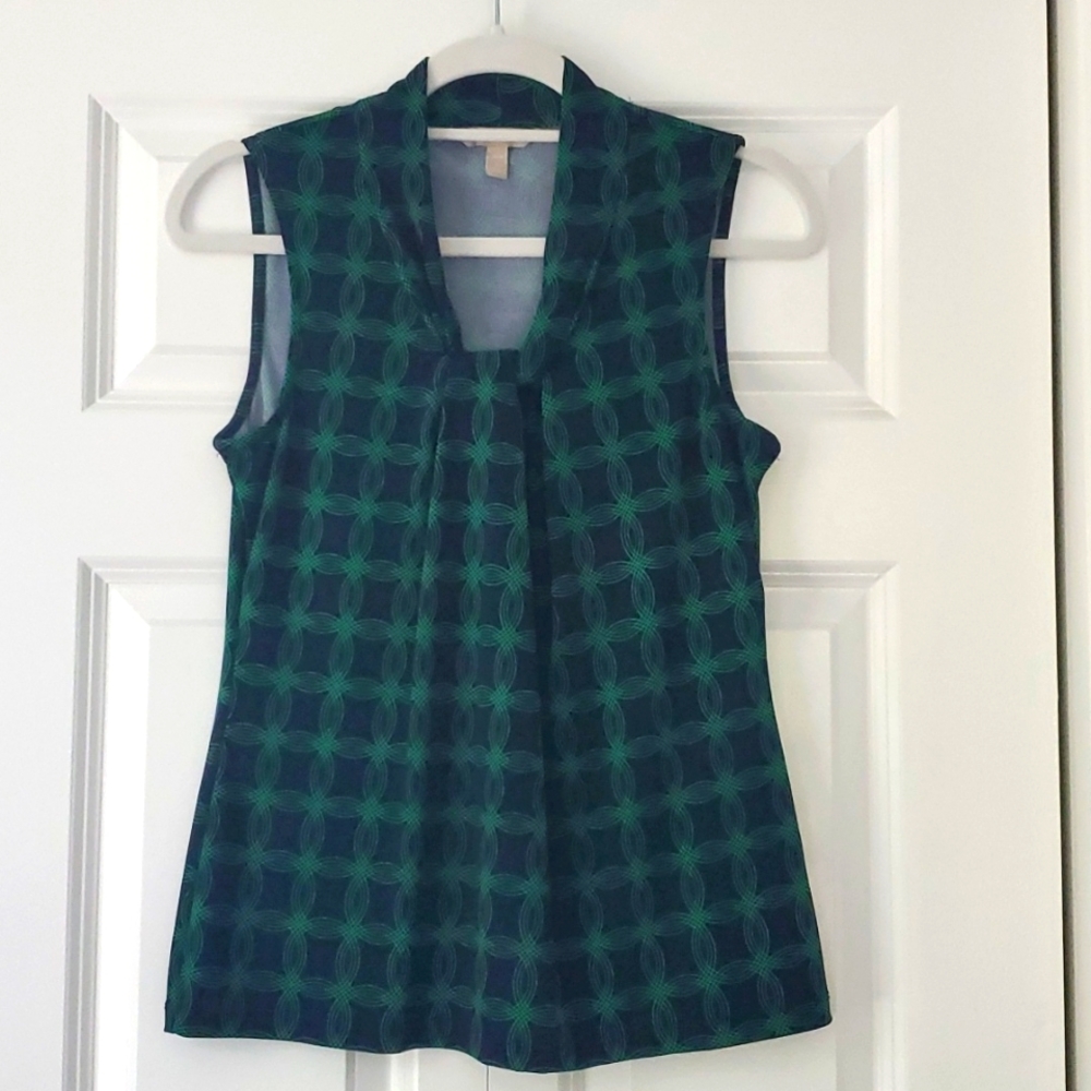 Banana Republic Navy & Green Print Flowy Tank S